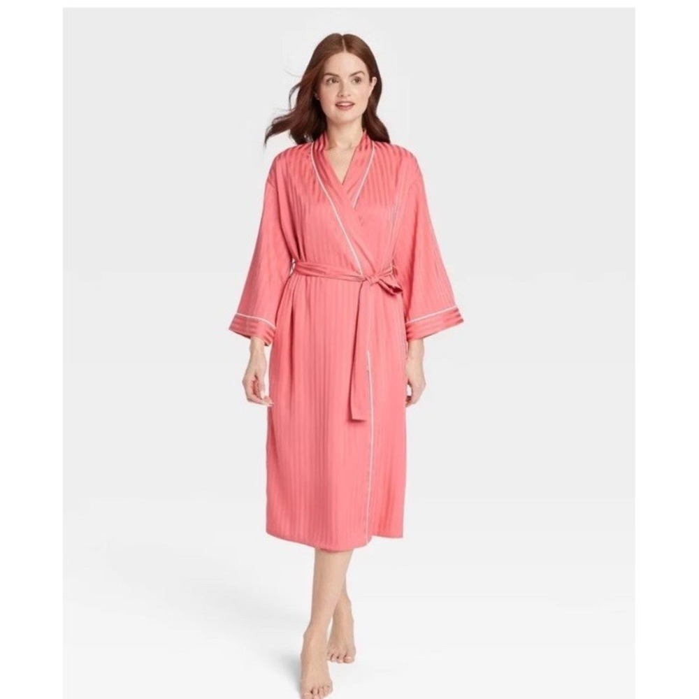 Women's Luxury Collection Shadow Striped Long Satin Robe - Auden Coral Red M / L